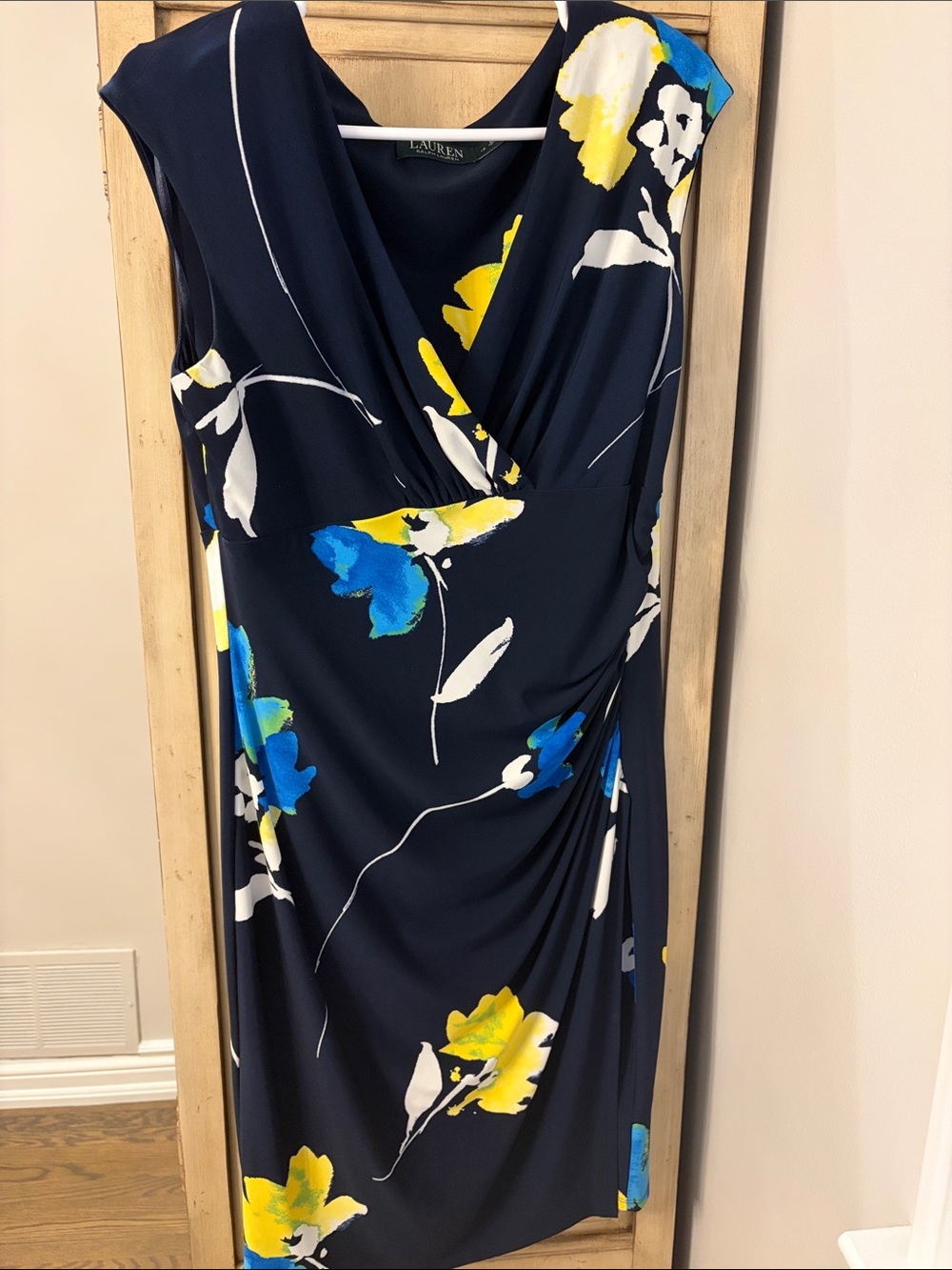 Lauren Ralph Lauren Navy Floral Faux-Wrap Sheath Dress